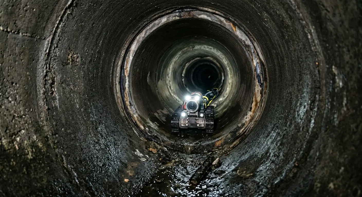 Robotic sewer camera inspecting pipe interior for Sewer Line Cleaning in Brockport